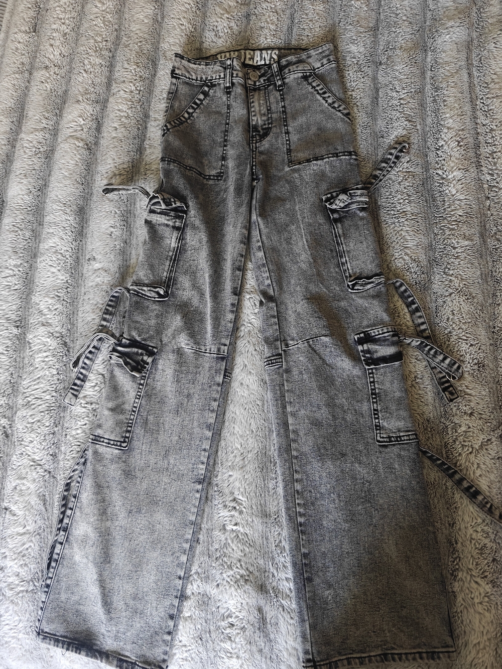VIP Gray Cargo Flare Wide-Leg Jeans